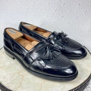 Allen Edmonds Mens Shoes Black 10.5 Leather Woven Kiltie Tassel Slip On Loafers